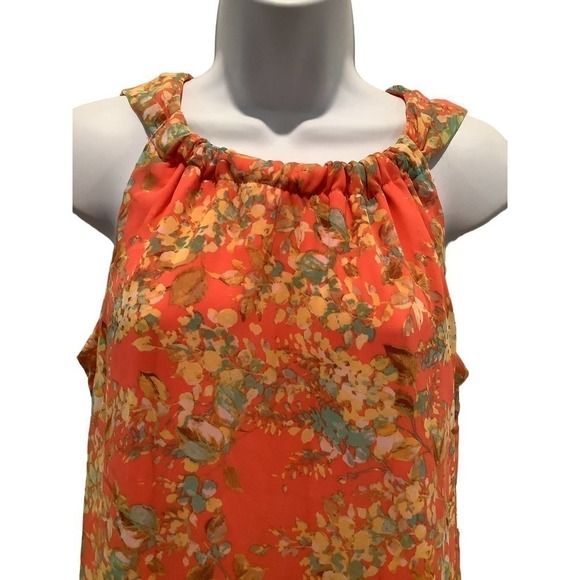 KARIN STEVENS SLEEVELESS ORANGE FLORAL RUFFLE DRESS 10 - Picture 2 of 6